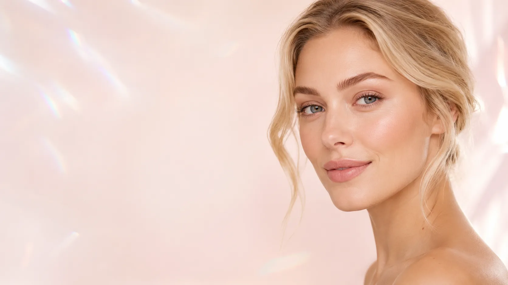 Soft blonde permanent brow model